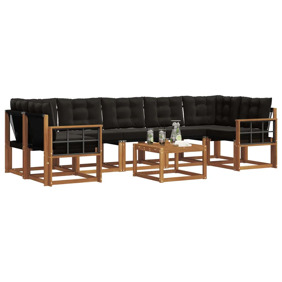 Ensemble de canapés d'extérieur 8 pcs Naturel et Noir - 3