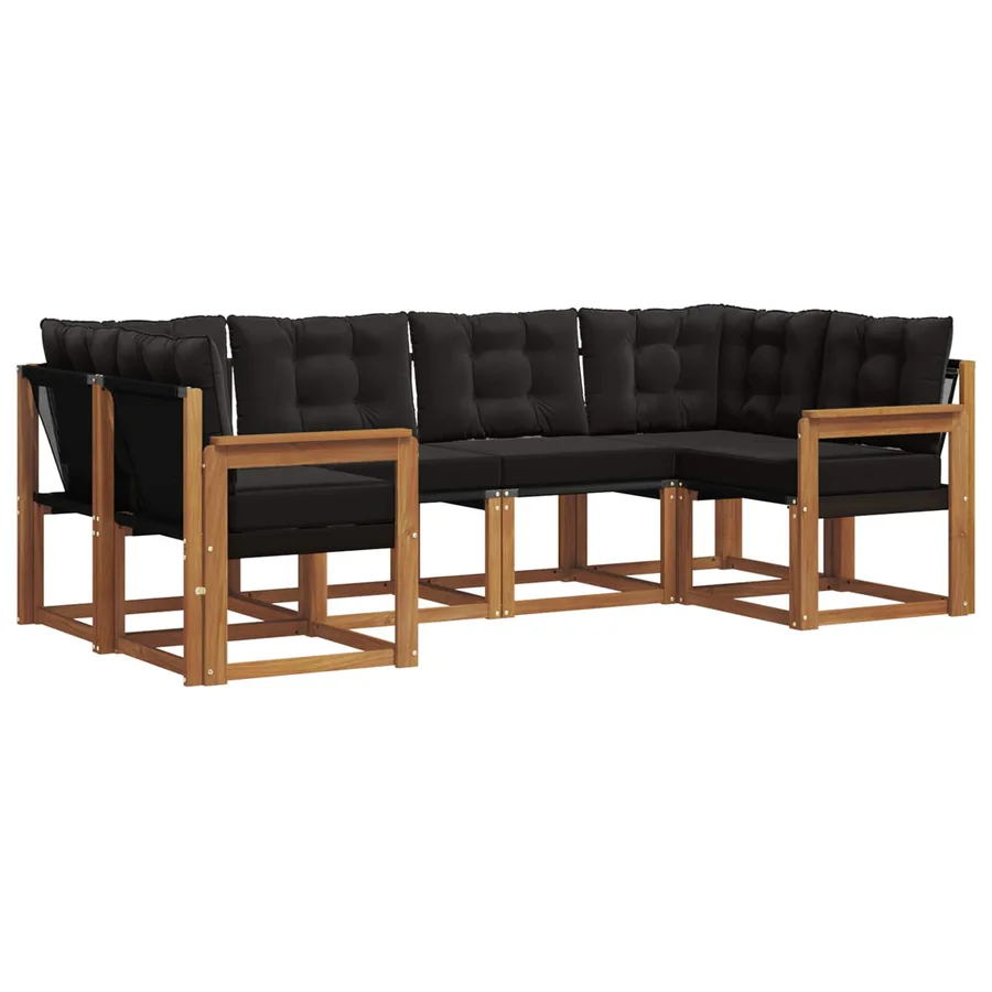 Ensemble de canapés d'extérieur 6 pcs Naturel et noir - 2