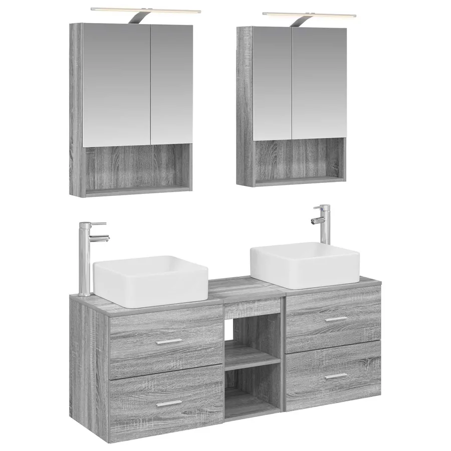 Ensemble de mobilier de salle de bain 5 pcs Sonoma gris - 2