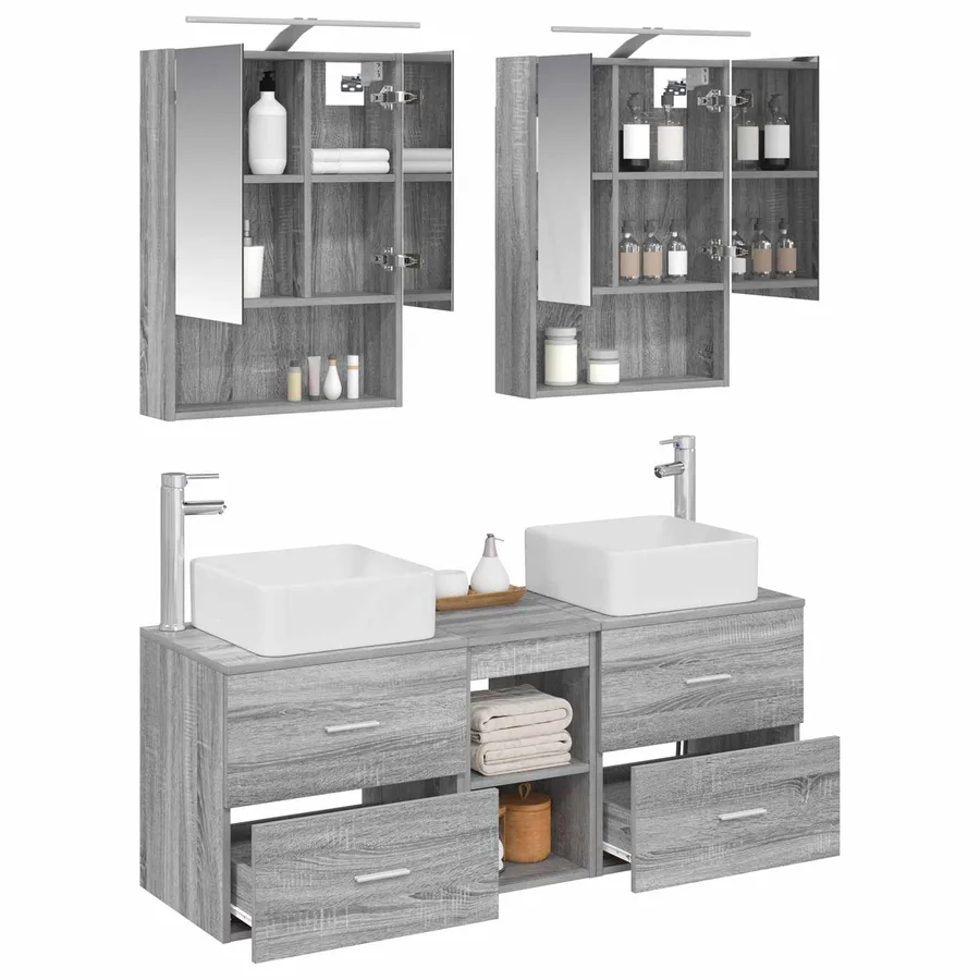 Ensemble de mobilier de salle de bain 5 pcs Sonoma gris - 3
