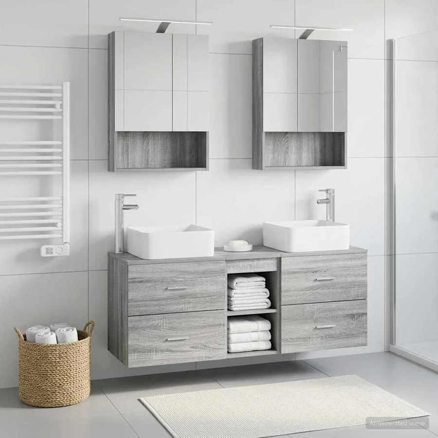 Ensemble de mobilier de salle de bain 5 pcs Sonoma gris - 4