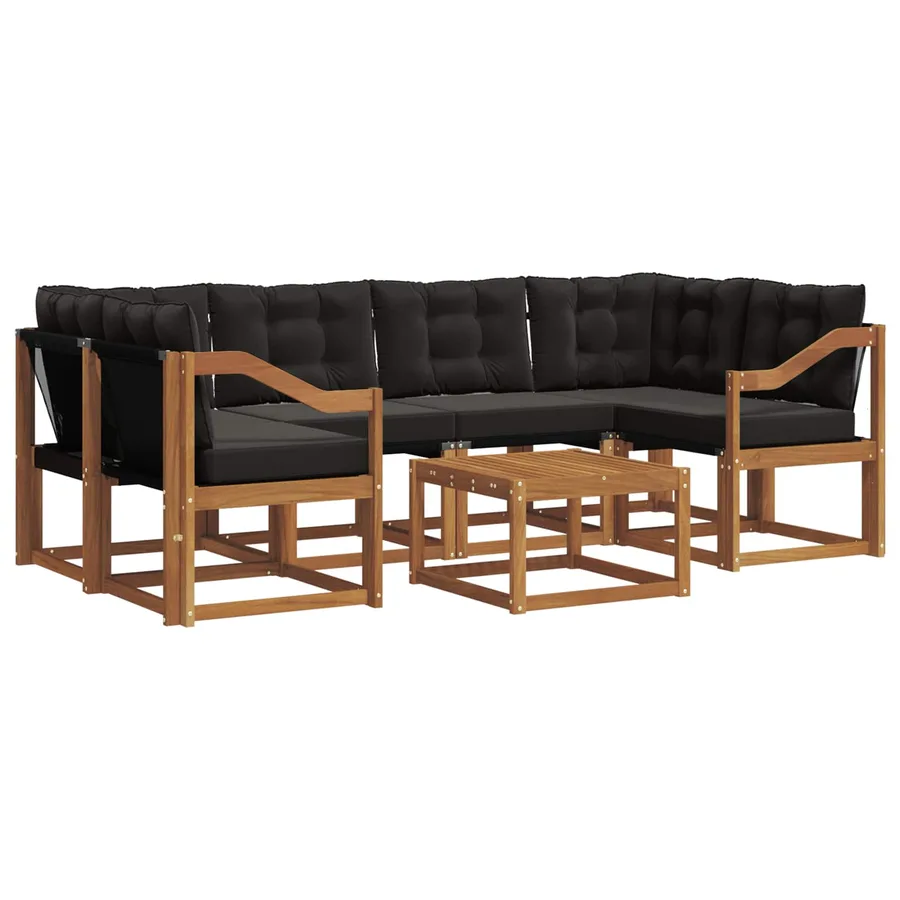 Ensemble de canapés d'extérieur 7 pcs Naturel et Noir - 2