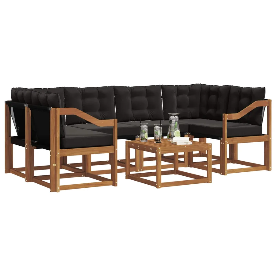Ensemble de canapés d'extérieur 7 pcs Naturel et Noir - 3