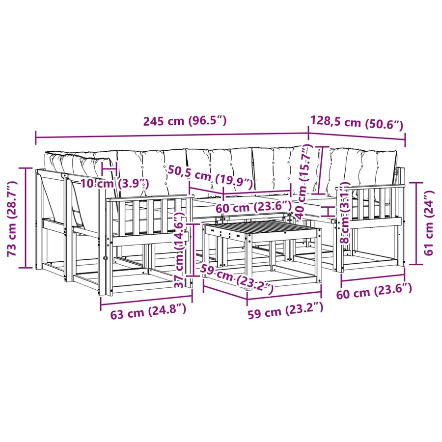 Ensemble de canapés d'extérieur 7 pcs Gris Naturel et Clair - 10