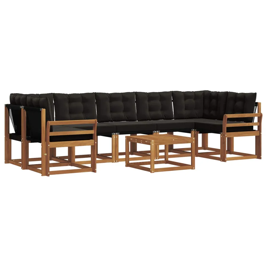 Ensemble de canapés d'extérieur 8 pcs Naturel et Noir - 2