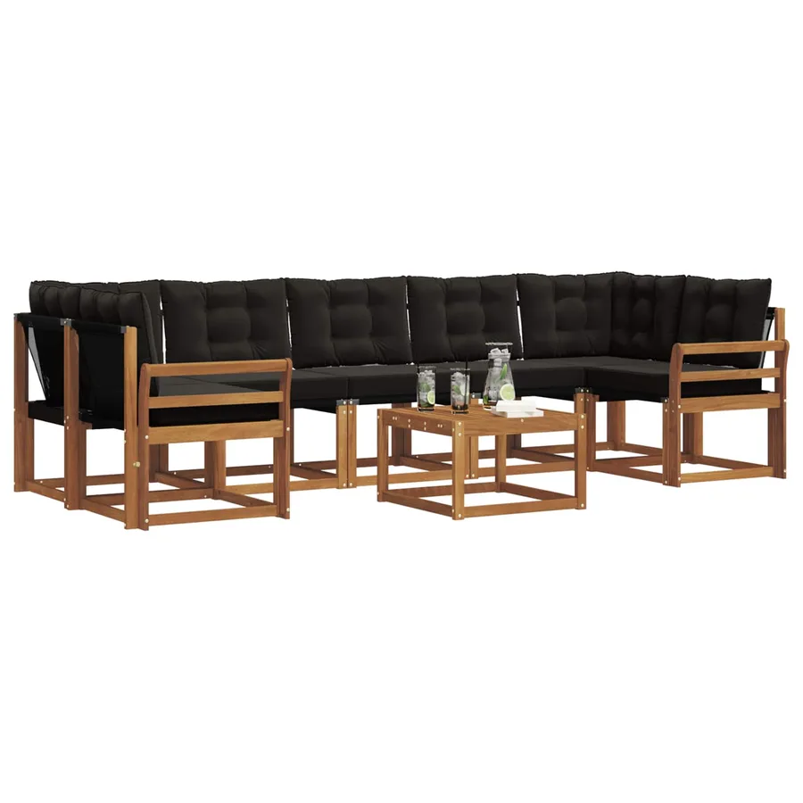 Ensemble de canapés d'extérieur 8 pcs Naturel et Noir - 3