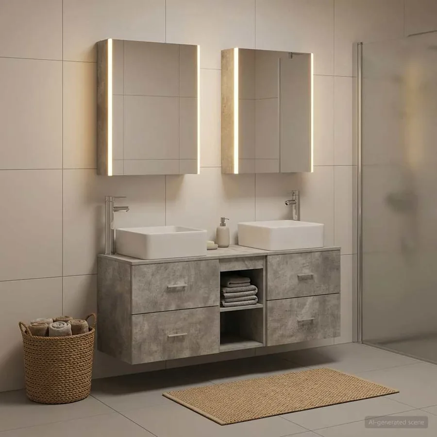 Ensemble de mobilier de salle de bain 5 pcs Gris béton