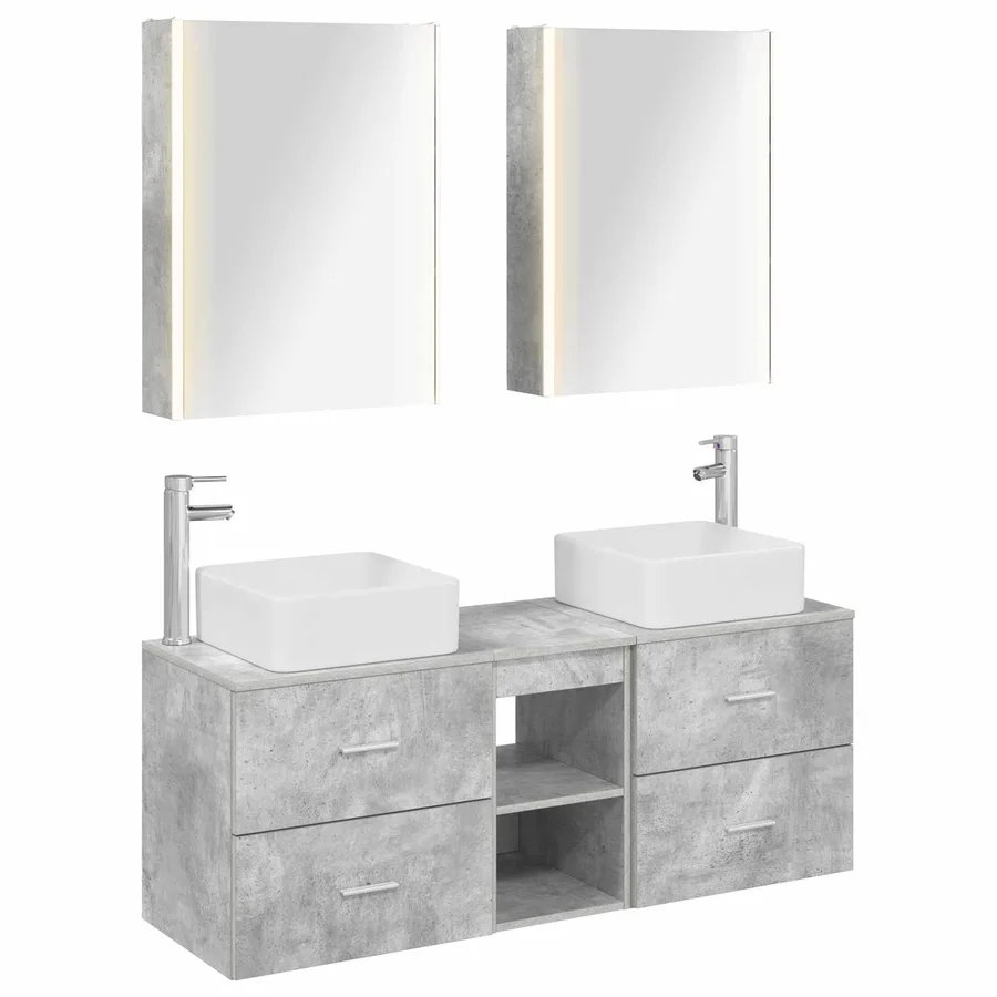 Ensemble de mobilier de salle de bain 5 pcs Gris béton - 2