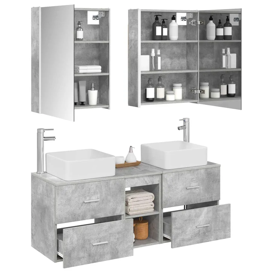 Ensemble de mobilier de salle de bain 5 pcs Gris béton - 3