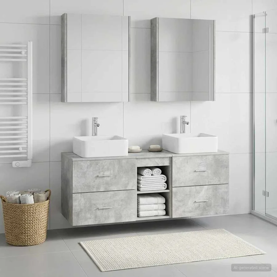 Ensemble de mobilier de salle de bain 5 pcs Gris béton - 4