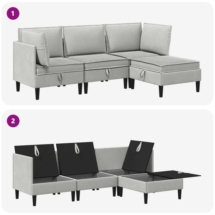 Ensemble de meubles pour le salon 4 pcs Gris clair Tissu - 10