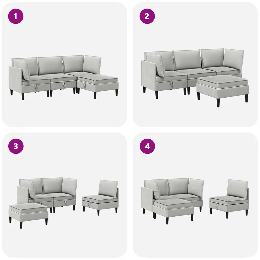 Ensemble de meubles pour le salon 4 pcs Gris clair Tissu - 11