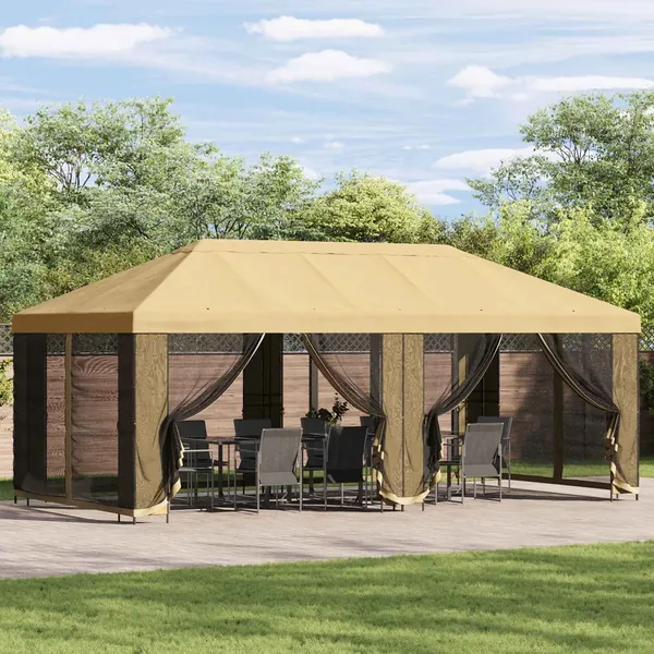 Gazebo avec murs latéraux 6 x 3 m Crème Polyester et Acier 190