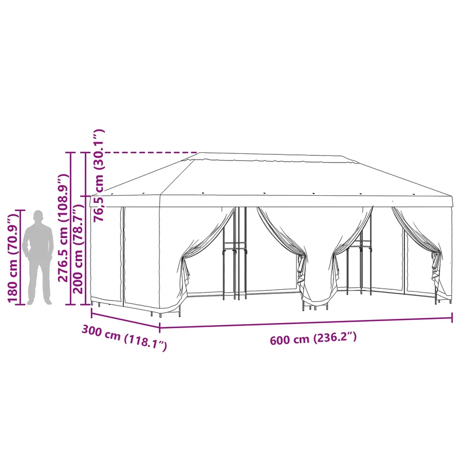 Gazebo avec murs latéraux 6 x 3 m Crème Polyester et Acier 190 - 7