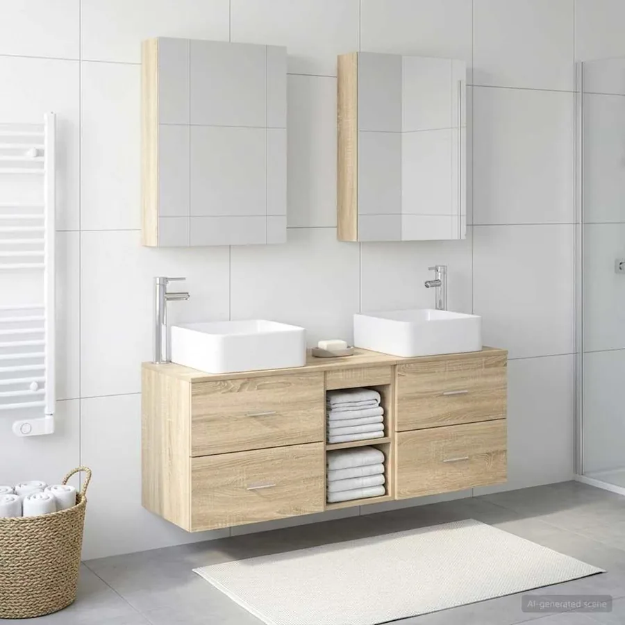 Ensemble de mobilier de salle de bain 5 pcs Chêne Sonoma