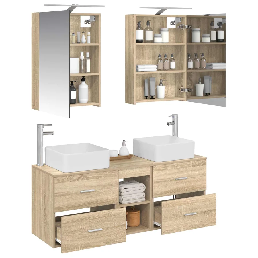 Ensemble de mobilier de salle de bain 5 pcs Chêne Sonoma - 3