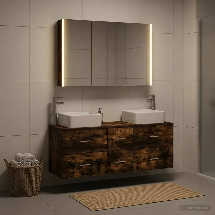 Ensemble de mobilier de salle de bain 4 pcs Chêne fumé