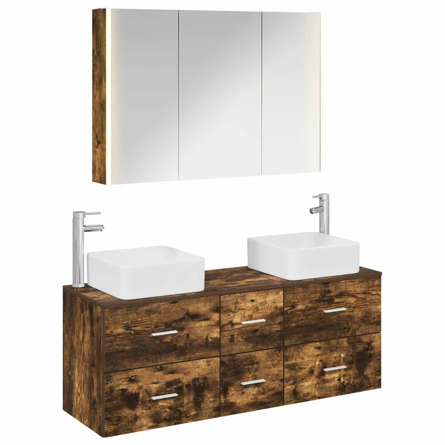 Ensemble de mobilier de salle de bain 4 pcs Chêne fumé - 2