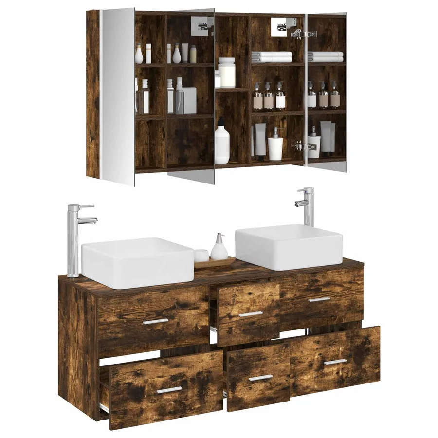 Ensemble de mobilier de salle de bain 4 pcs Chêne fumé - 3