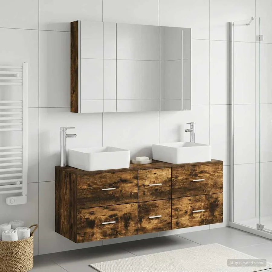 Ensemble de mobilier de salle de bain 4 pcs Chêne fumé - 4