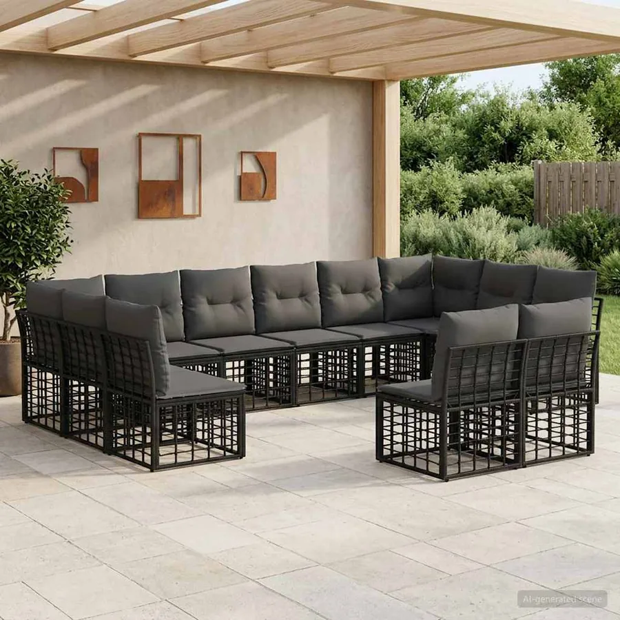 Ensemble de canapés d'extérieur Noir et Gris foncé Polyester