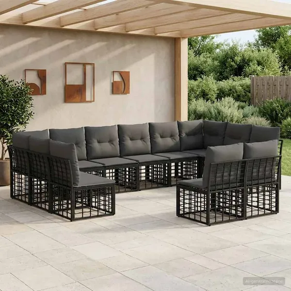 Ensemble de canapés d'extérieur Noir et Gris foncé Polyester