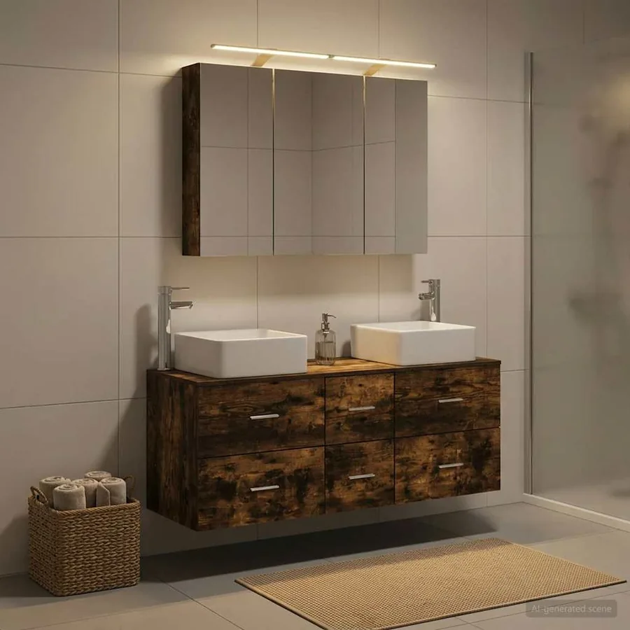 Ensemble de mobilier de salle de bain 4 pcs Chêne fumé