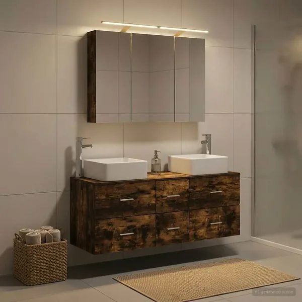 Ensemble de mobilier de salle de bain 4 pcs Chêne fumé