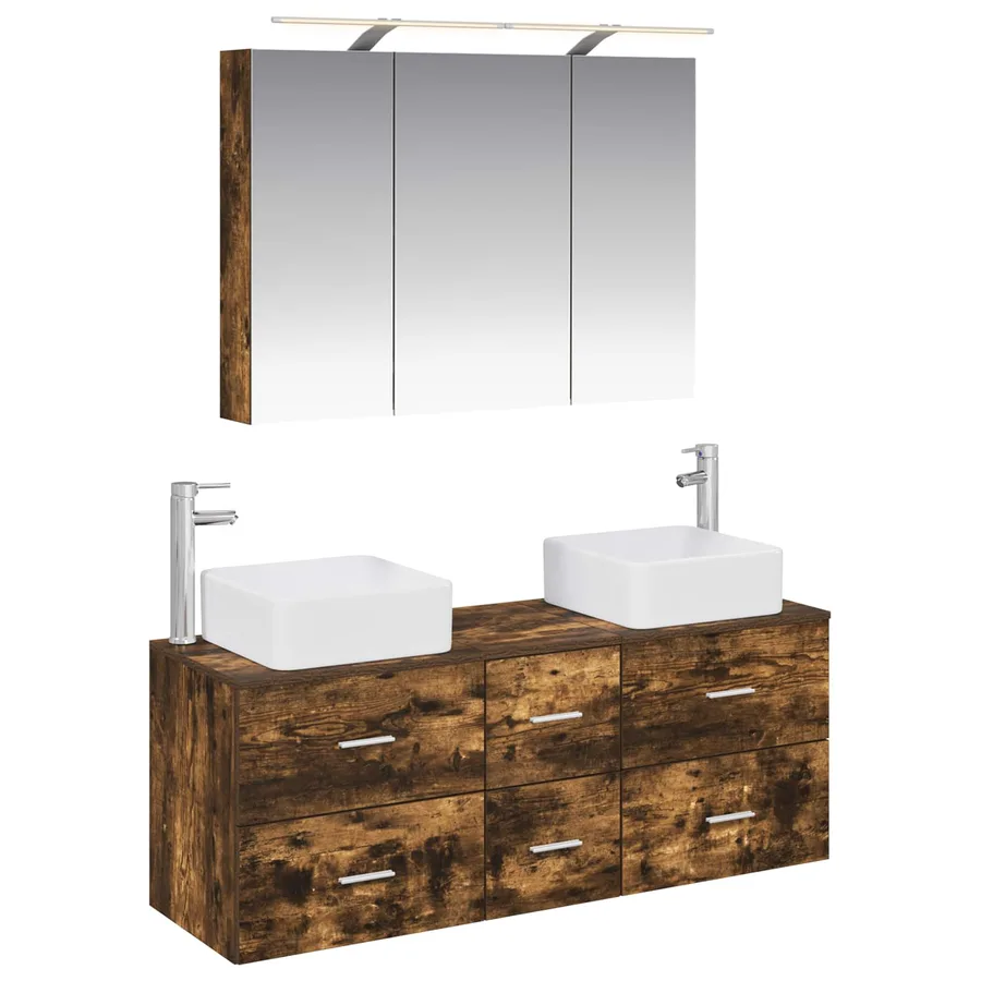 Ensemble de mobilier de salle de bain 4 pcs Chêne fumé - 2