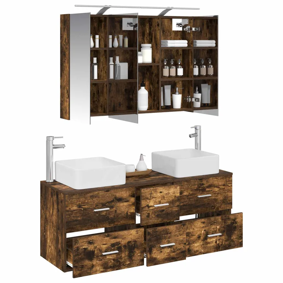 Ensemble de mobilier de salle de bain 4 pcs Chêne fumé - 3