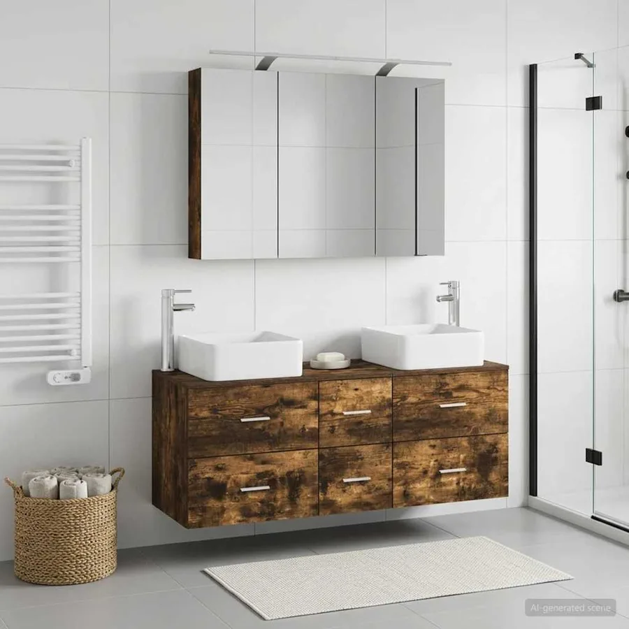 Ensemble de mobilier de salle de bain 4 pcs Chêne fumé - 4