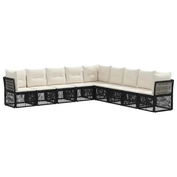 Ensemble de canapé de jardin 9 pcs Noir polyrotin