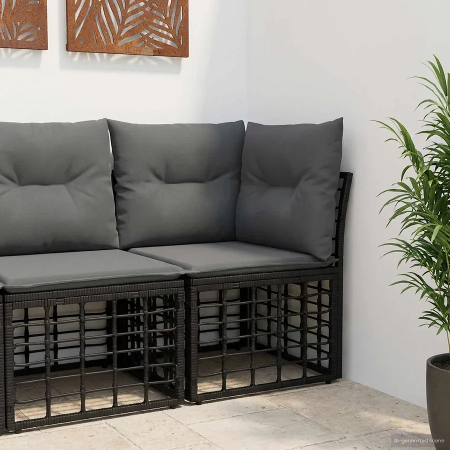 Unité de canapé d'angle modulable pour extérieur Noir polyrotin