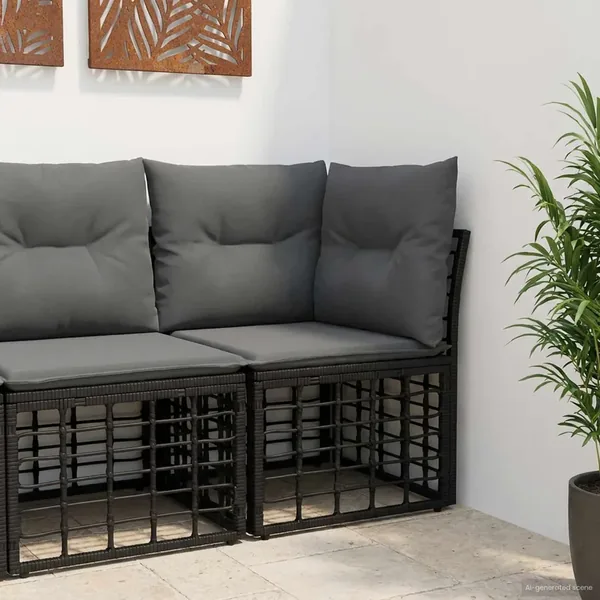 Unité de canapé d'angle modulable pour extérieur Noir polyrotin