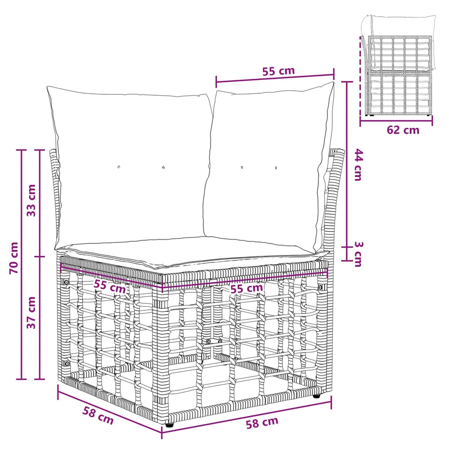 Unité de canapé d'angle modulable pour extérieur Noir polyrotin - 8