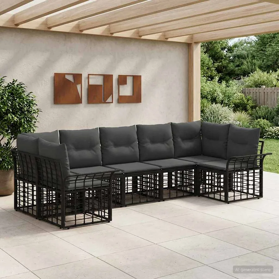 Ensemble de canapés d'extérieur 7 pcs Noir et Gris foncé