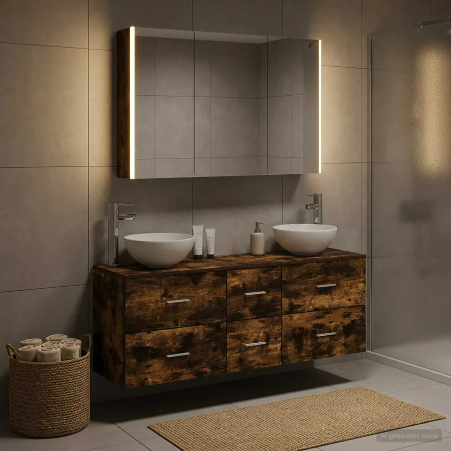 Ensemble de mobilier de salle de bain 4 pcs Chêne fumé