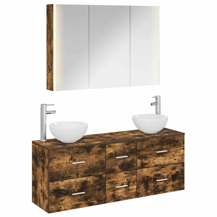 Ensemble de mobilier de salle de bain 4 pcs Chêne fumé - 2