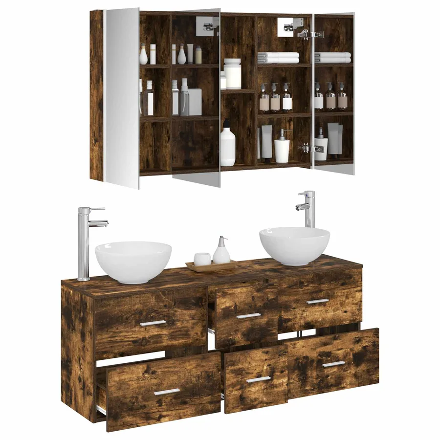 Ensemble de mobilier de salle de bain 4 pcs Chêne fumé - 3