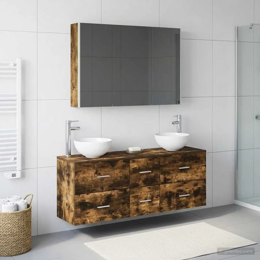 Ensemble de mobilier de salle de bain 4 pcs Chêne fumé - 4