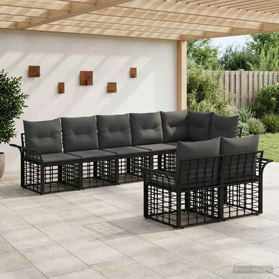 Ensemble de canapés d'extérieur 8 pcs Noir et Gris foncé
