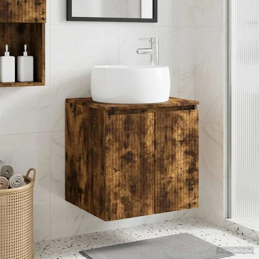 Vanité de lavabo mural Chêne fumé 49,5 x 44,5 x 66 cm