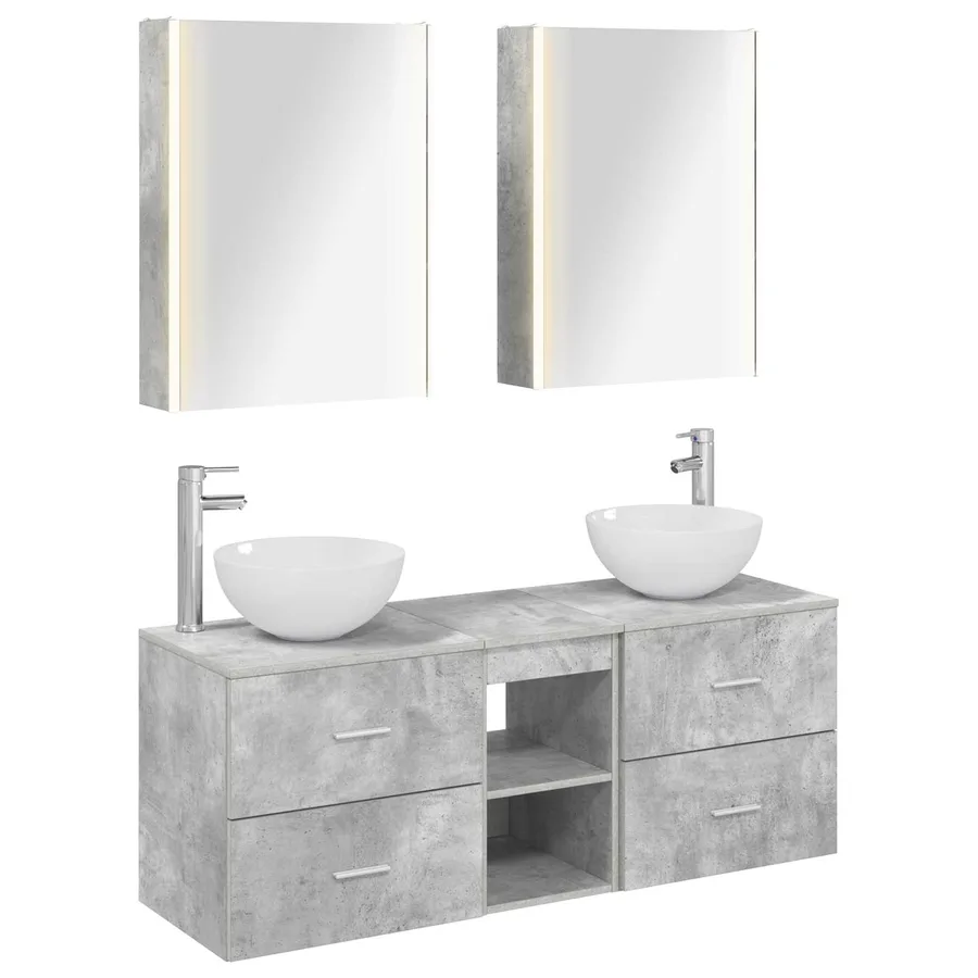 Ensemble de mobilier de salle de bain 5 pcs Gris béton - 2