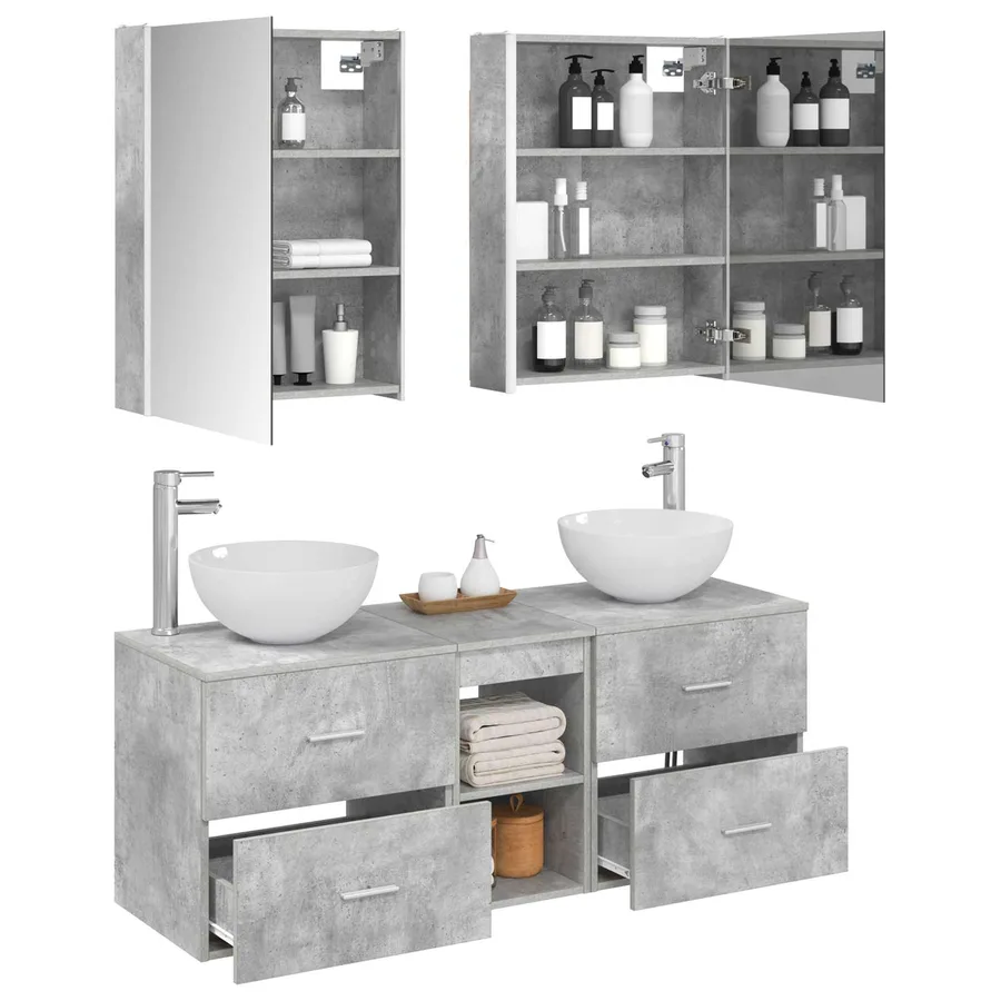 Ensemble de mobilier de salle de bain 5 pcs Gris béton - 3