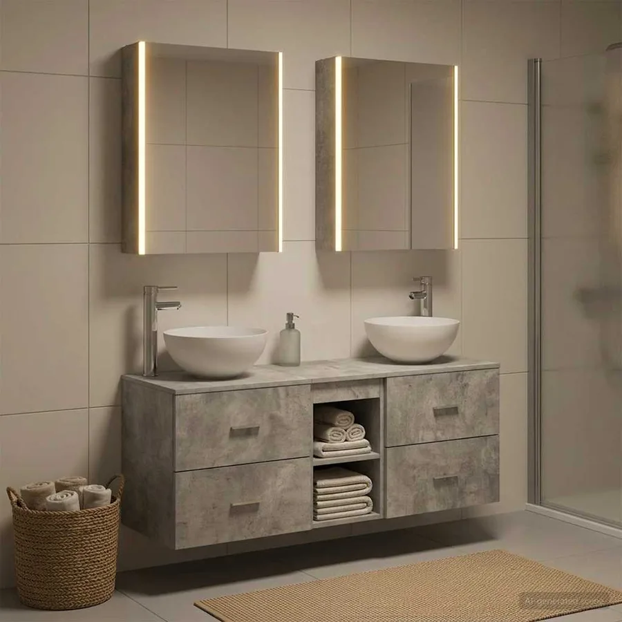 Ensemble de mobilier de salle de bain 5 pcs Gris béton - 4