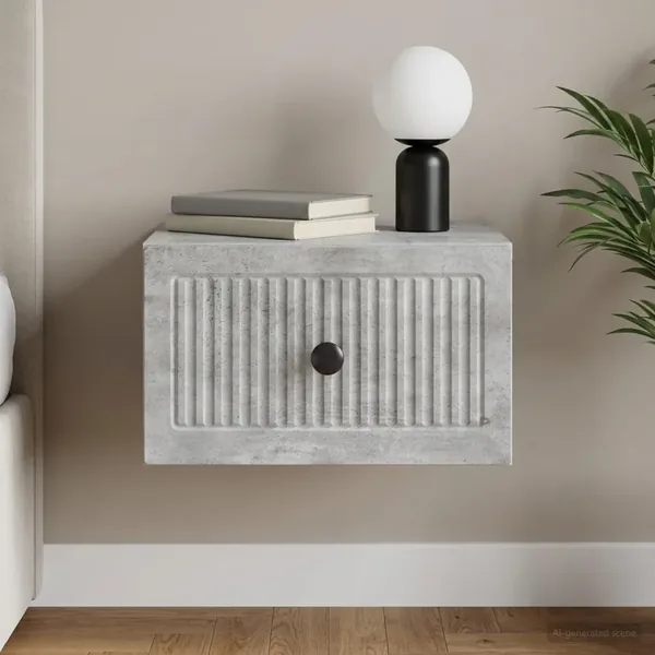 Cabinet de chevet mural Gris béton 33 x 34,5 x 20 cm