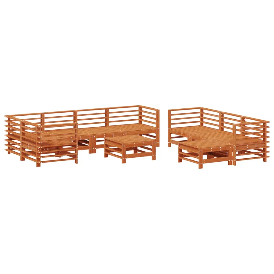 Ensemble de salon de jardin 10 pcs Brun cire Bois de pin massif - 3