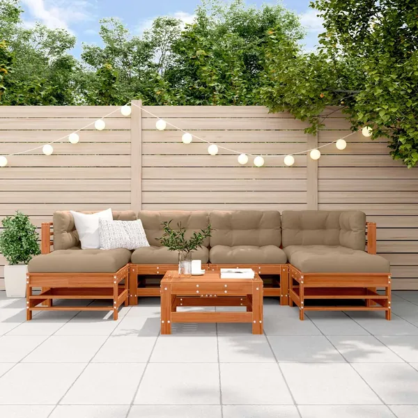 Ensemble de salon de jardin 7 pcs Brun cire Bois de pin massif