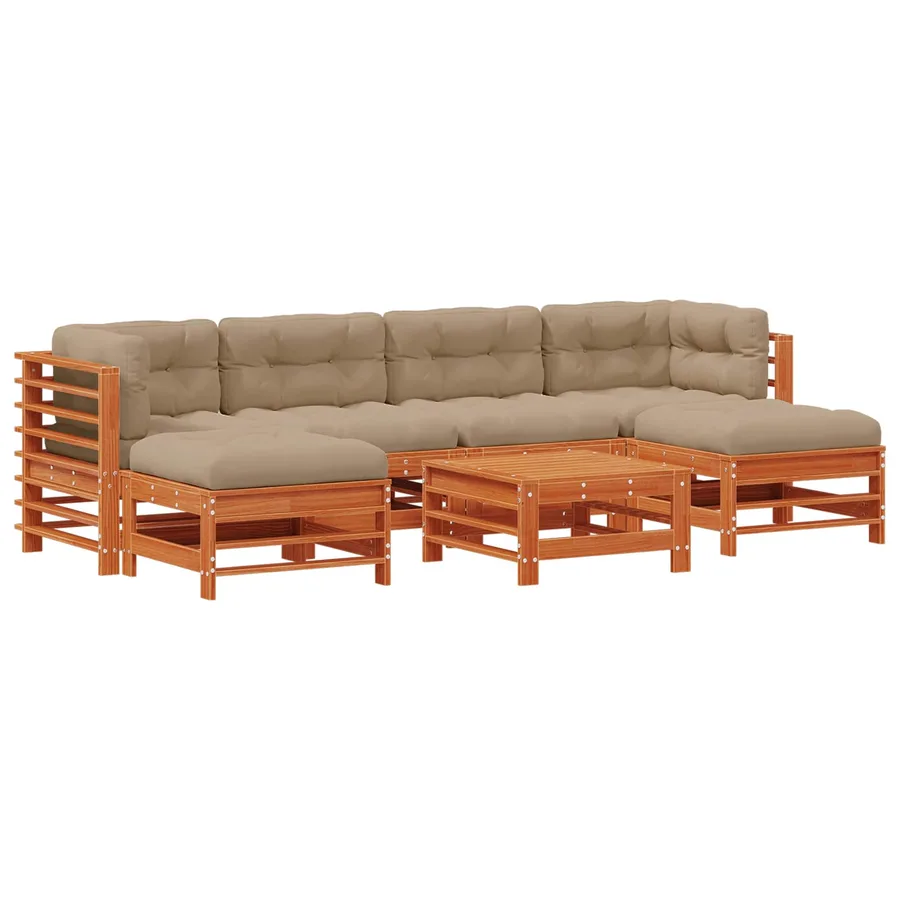 Ensemble de salon de jardin 7 pcs Brun cire Bois de pin massif - 2
