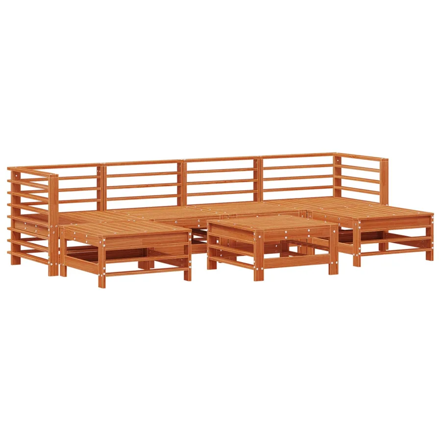 Ensemble de salon de jardin 7 pcs Brun cire Bois de pin massif - 3